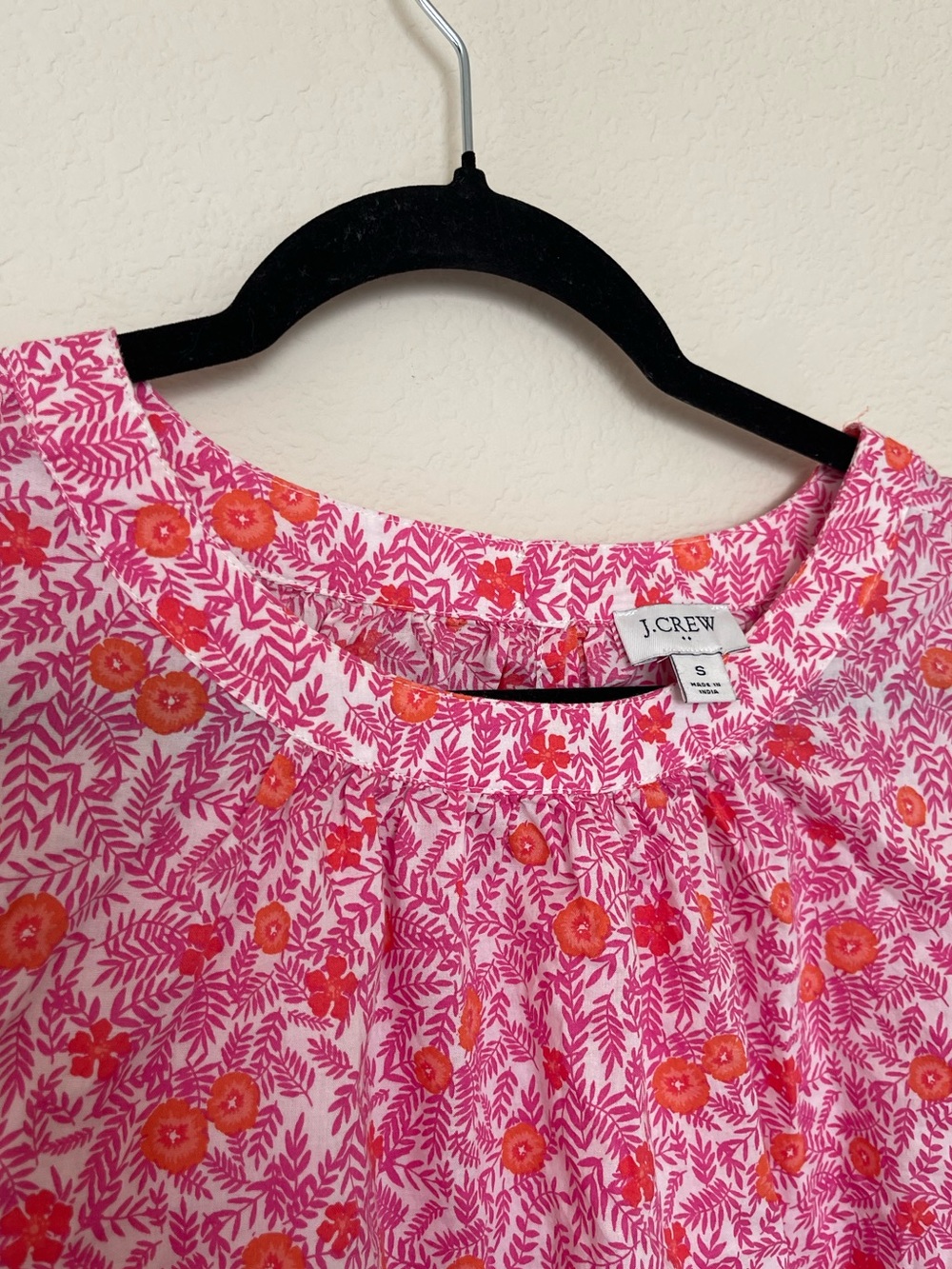 J.Crew Pink Floral Peasant Blouse Size Small 100% Cotton Puff Sleeve Top - Picture 4 of 8